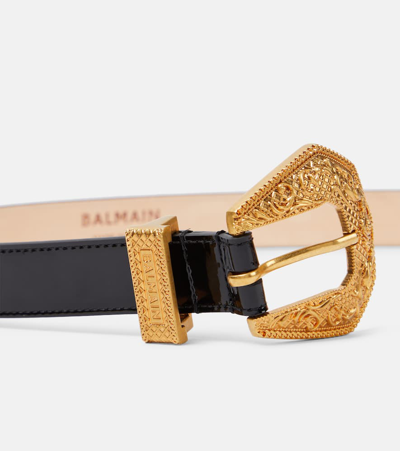 Shop Balmain Patent Leather Belt In Black