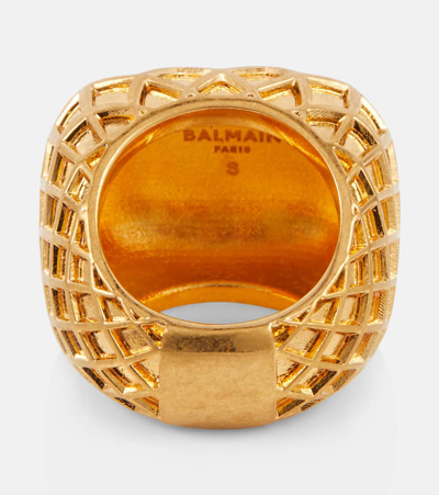 Shop Balmain Logo Ring In Gold