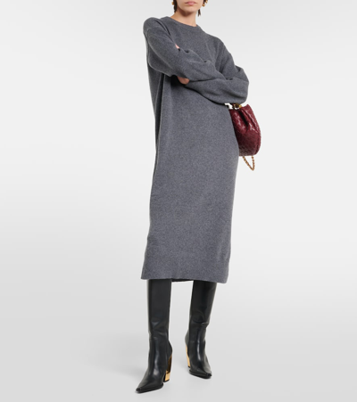 Shop Velvet Knitted Midi Dress In Grey