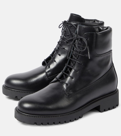 Shop Totême The Husky Leather Combat Boots In Black