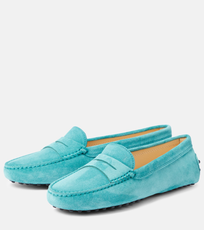Shop Tod's Gommino Suede Moccasins In Green