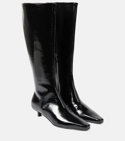 Shop Totême The Slim Leather Knee-high-boots In Black