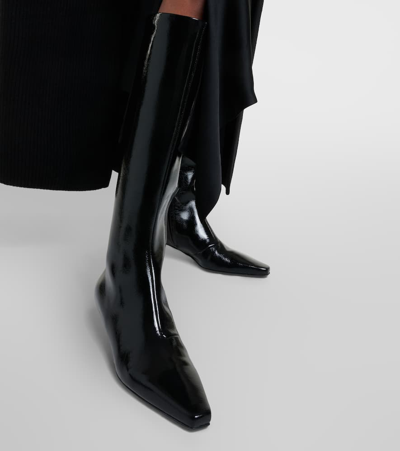 Shop Totême The Slim Leather Knee-high-boots In Black
