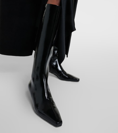 Totême The Slim Knee-high Boot Black Patent In Black