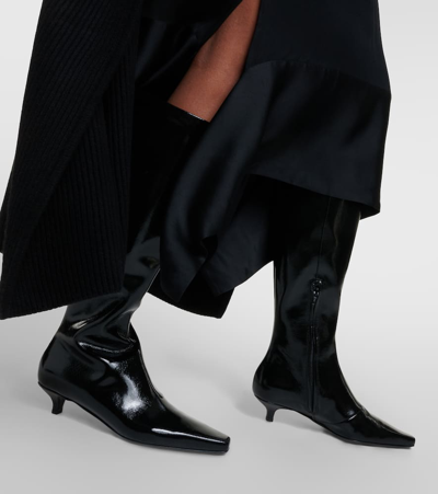 Totême The Slim Knee-high Boot Black Patent In Black