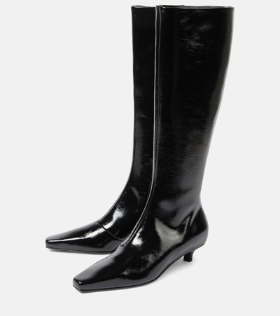 Shop Totême The Slim Leather Knee-high-boots In Black