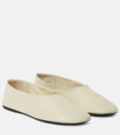 Shop Khaite Marcy Leather Ballet Flats In White