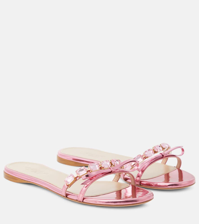 Shop Giambattista Valli Embellished Mirrored Leather Sandals In Pink