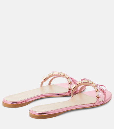 Shop Giambattista Valli Embellished Mirrored Leather Sandals In Pink