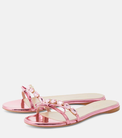 Shop Giambattista Valli Embellished Mirrored Leather Sandals In Pink