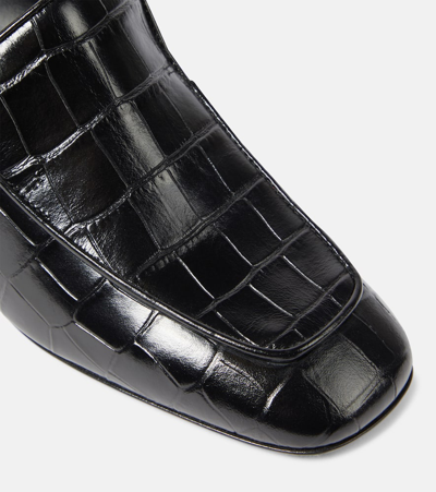 Shop Totême The Block Heel Croc-effect Loafer Pumps In Black