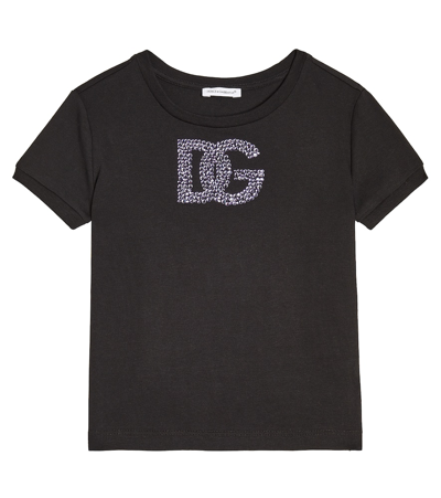 Shop Dolce & Gabbana Dg Embellished Cotton Jersey T-shirt In Black