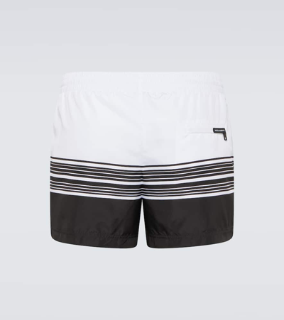 Dolce & Gabbana Striped Drawstring Swim Shorts In Black