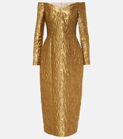 Shop Emilia Wickstead Burleigh Floral Jacquard Midi Dress In Gold