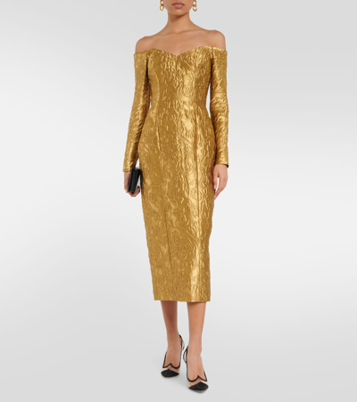 Shop Emilia Wickstead Burleigh Floral Jacquard Midi Dress In Gold