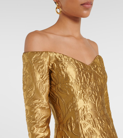 Shop Emilia Wickstead Burleigh Floral Jacquard Midi Dress In Gold