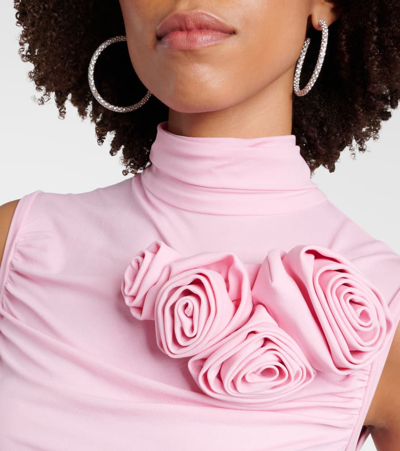 Magda Butrym Floral Appliqué Ruched Midi Dress In Pink