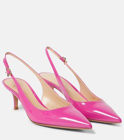 Shop Gianvito Rossi Ribbon Patent Leather Slingback Pumps In Red