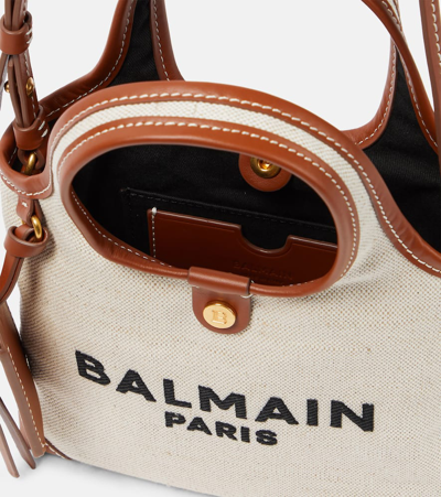 Shop Balmain Small Leather-trimmed Canvas Tote Bag In Beige