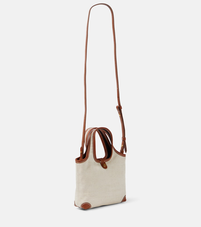 Shop Balmain Small Leather-trimmed Canvas Tote Bag In Beige