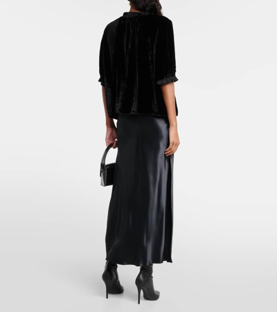 Velvet Frill-trimmed  Top In Black