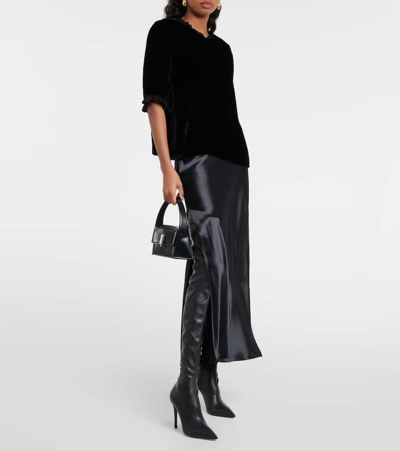 Velvet Frill-trimmed  Top In Black