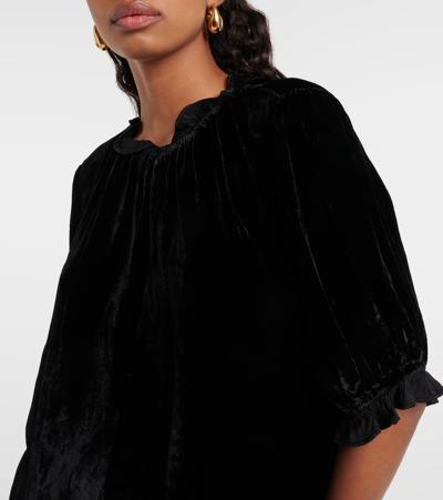 Shop Velvet Frill-trimmed  Top In Black