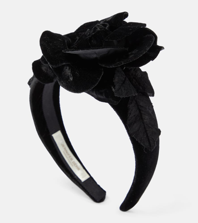 Shop Jennifer Behr Kindra Floral-appliqué Velvet Headband In Black