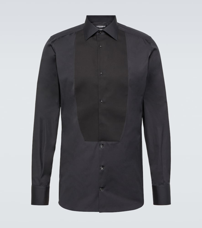 Shop Dolce & Gabbana Plastron Cotton Shirt In Black