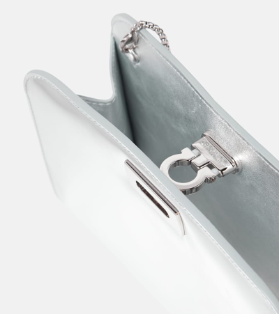 Shop Ferragamo Wanda Mini Metallic Leather Shoulder Bag In Silver