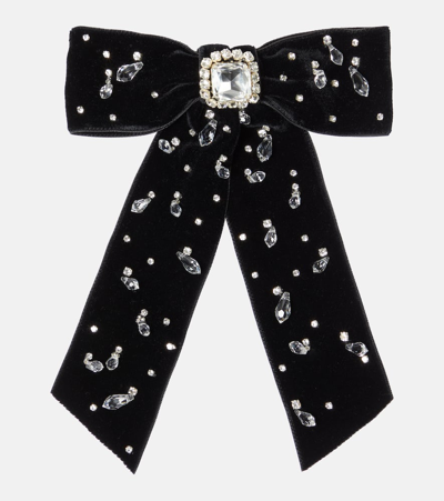 Shop Jennifer Behr Alva Bow Embellished Velvet Barrette In Black