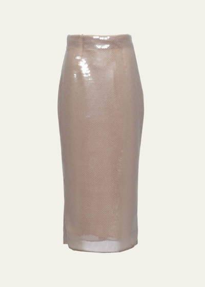 Shop Prada Sequined Tulle Pencil Midi Skirt In F0164 Perla