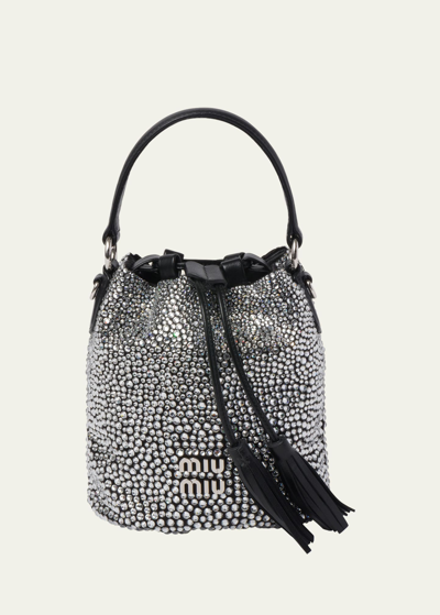 Shop Miu Miu Raso Starlight Crystal Bucket Bag In F0002 Nero