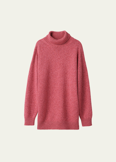 Shop Miu Miu Oversized Turtleneck Cashmere Wool Sweater In F0028 Rosa