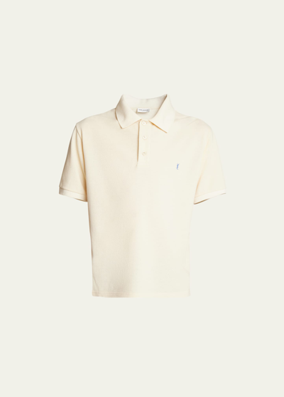 Shop Saint Laurent Men's Tonal Ysl Polo Shirt In Yelow/bleu