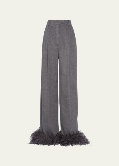 Shop Prada Feather-cuff Cashmere Pants, Gray In F0031 Grigio