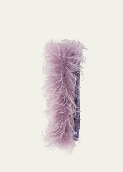 Shop Miu Miu Ostrich Feather Cashmere Scarf In F0230 Glicine