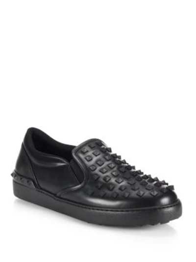 Shop Valentino Studded Leather Slip-on Sneakers In Black