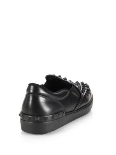 Shop Valentino Studded Leather Slip-on Sneakers In Black