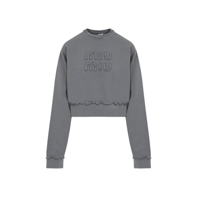 Shop Miu Miu Cotton Sweatshirt In Grey