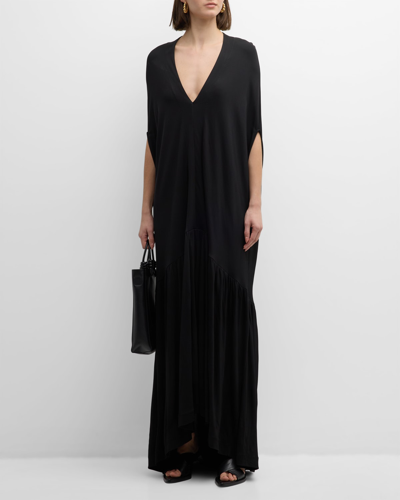 Shop Bite Studios Plunging Short-sleeve Maxi Poncho Dress In Black