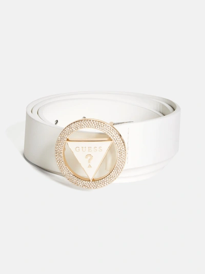 Shop Guess Factory Round Rhinestone Logo Belt In White