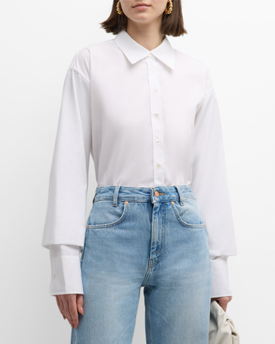 Shop Bite Studios Crinkle Sleeve Pleated Collared Shirt In White