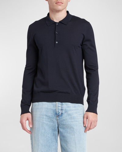 Shop Valentino Men's Cashmere-silk Polo Shirt In Navy