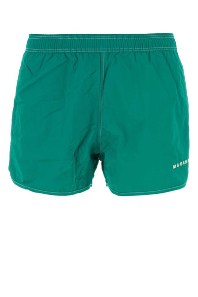 Shop Isabel Marant Vicente Logo Embroidered Swim Shorts In Green