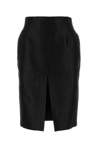 Shop Saint Laurent Aint Laurent Stripe Detailed Zipped Pencil Skirt In Black