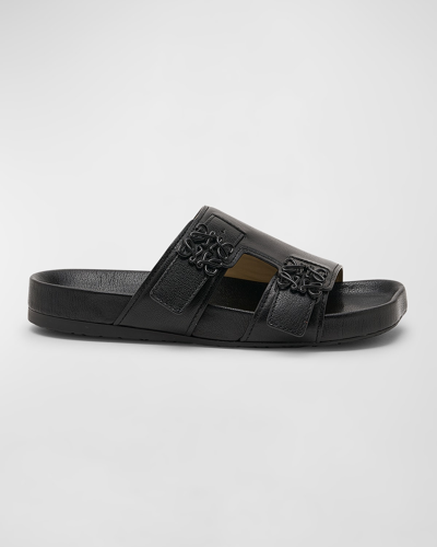 Shop Loewe Ease Leather Dual-buckle Slide Sandals In Black