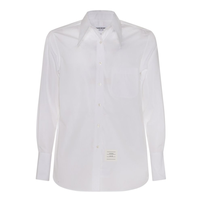 Shop Thom Browne Logo Patch Buttoned Shirt In White