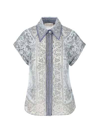 Shop Zimmermann Matchmaker Fitted Blouse In Blue