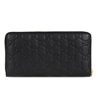 Shop Gucci Ssima Leather Zip-around Wallet In Black